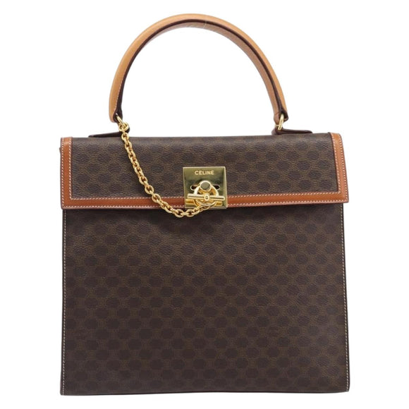 CELINE Macadam Hand Bag PVC Brown Gold Tone Auth 207876V