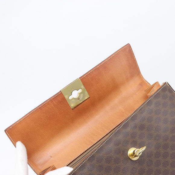CELINE Macadam Hand Bag PVC Brown Gold Tone Auth 207876V