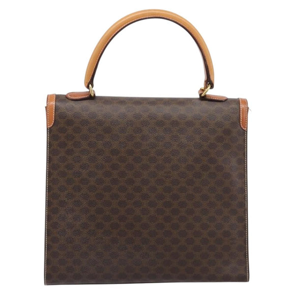 CELINE Macadam Hand Bag PVC Brown Gold Tone Auth 207876V