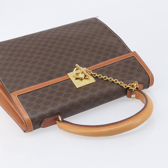 CELINE Macadam Hand Bag PVC Brown Gold Tone Auth 207876V