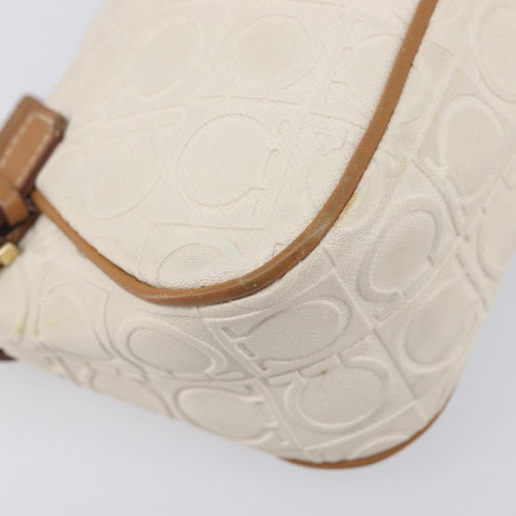 Salvatore Ferragamo Gancini Accessory Pouch PVC Leather Ivory Silver Auth 207879