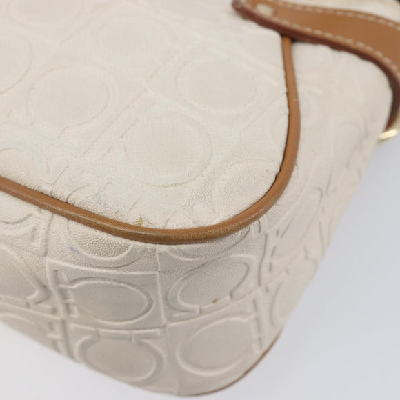Salvatore Ferragamo Gancini Accessory Pouch PVC Leather Ivory Silver Auth 207879