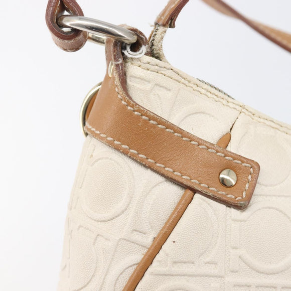 Salvatore Ferragamo Gancini Accessory Pouch PVC Leather Ivory Silver Auth 207879