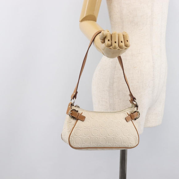 Salvatore Ferragamo Gancini Accessory Pouch PVC Leather Ivory Silver Auth 207879