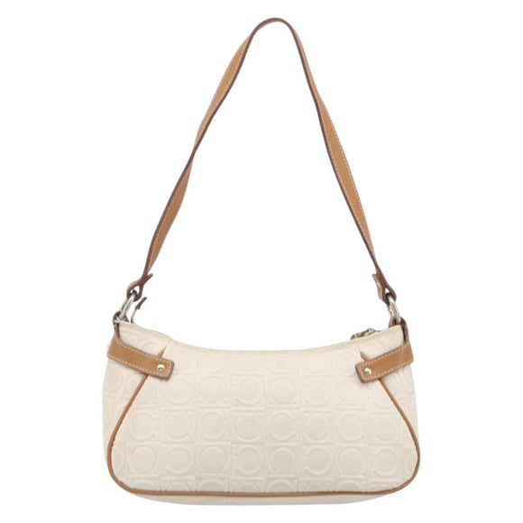 Salvatore Ferragamo Gancini Accessory Pouch PVC Leather Ivory Silver Auth 207879