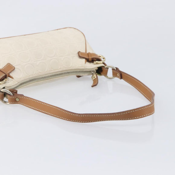 Salvatore Ferragamo Gancini Accessory Pouch PVC Leather Ivory Silver Auth 207879