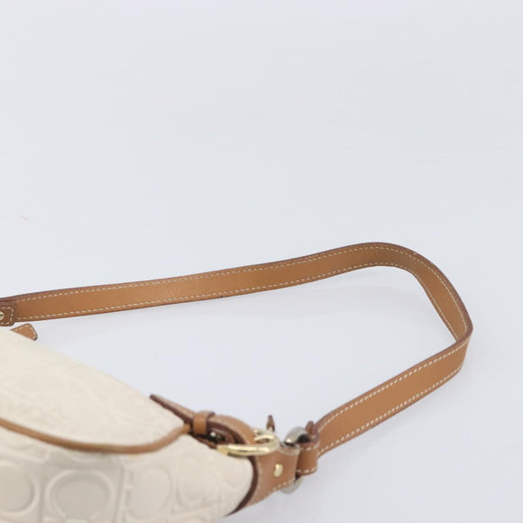 Salvatore Ferragamo Gancini Accessory Pouch PVC Leather Ivory Silver Auth 207879