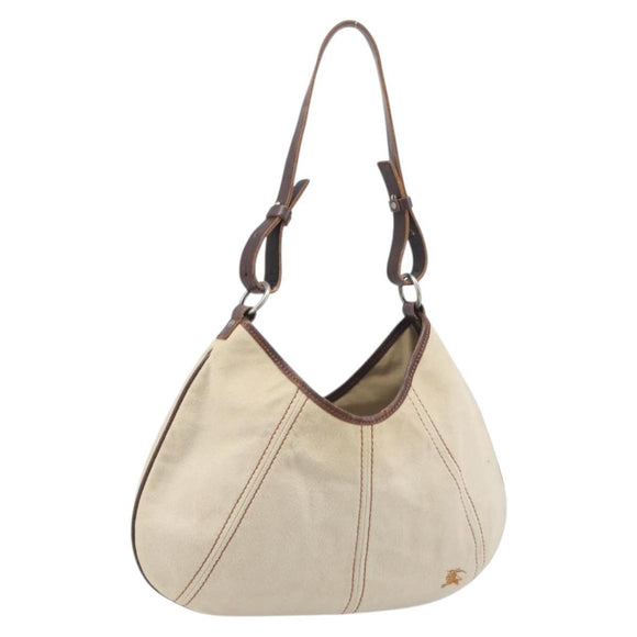 BURBERRY Blue Label Shoulder Bag Canvas Ivory Silver Auth 207885A