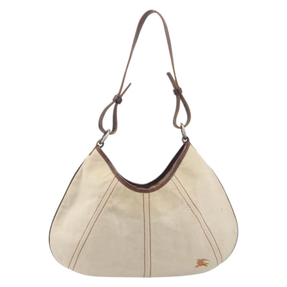 BURBERRY Blue Label Shoulder Bag Canvas Ivory Silver Auth 207885A