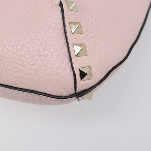 Valentino Rock Studs Hand Bag Leather Pink Gold Auth 207886V