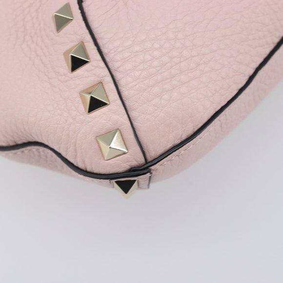 Valentino Rock Studs Hand Bag Leather Pink Gold Auth 207886V
