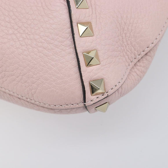 Valentino Rock Studs Hand Bag Leather Pink Gold Auth 207886V