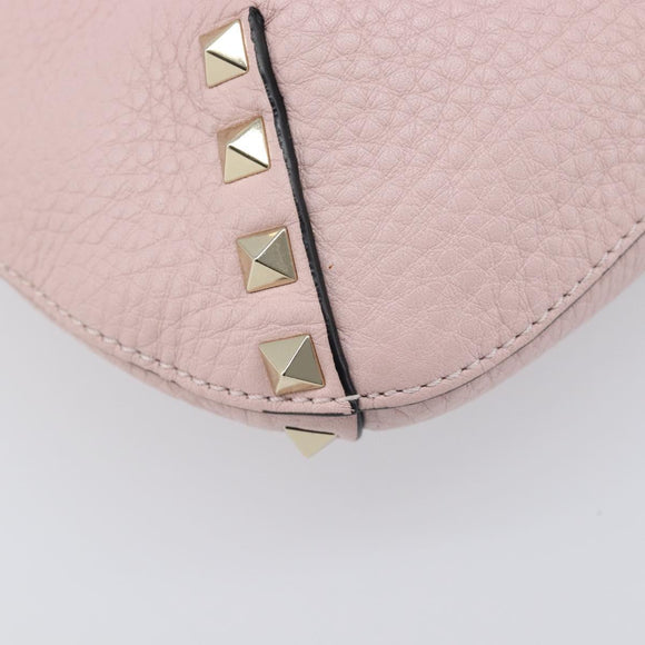 Valentino Rock Studs Hand Bag Leather Pink Gold Auth 207886V