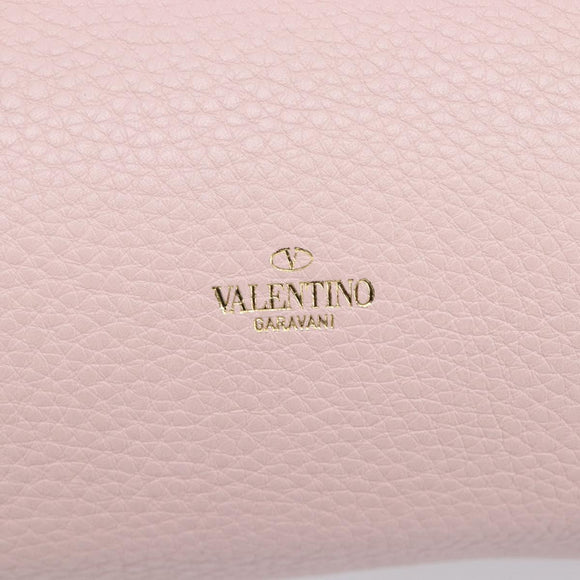 Valentino Rock Studs Hand Bag Leather Pink Gold Auth 207886V