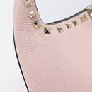 Valentino Rock Studs Hand Bag Leather Pink Gold Auth 207886V-16