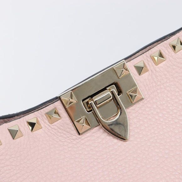 Valentino Rock Studs Hand Bag Leather Pink Gold Auth 207886V