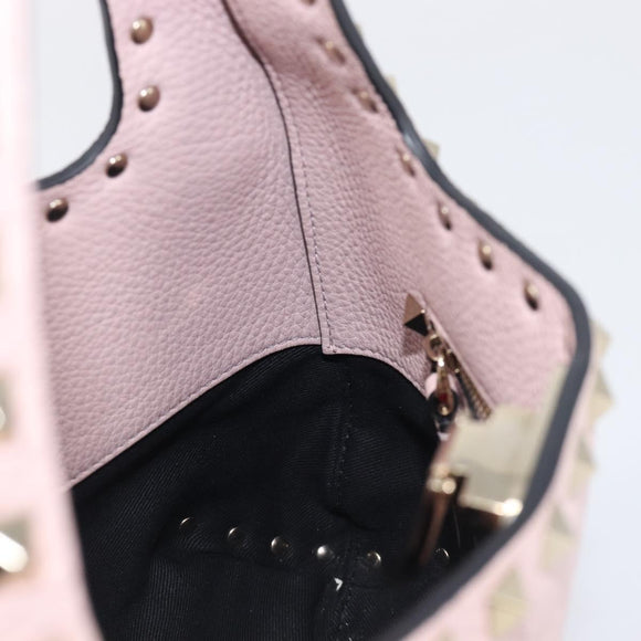 Valentino Rock Studs Hand Bag Leather Pink Gold Auth 207886V