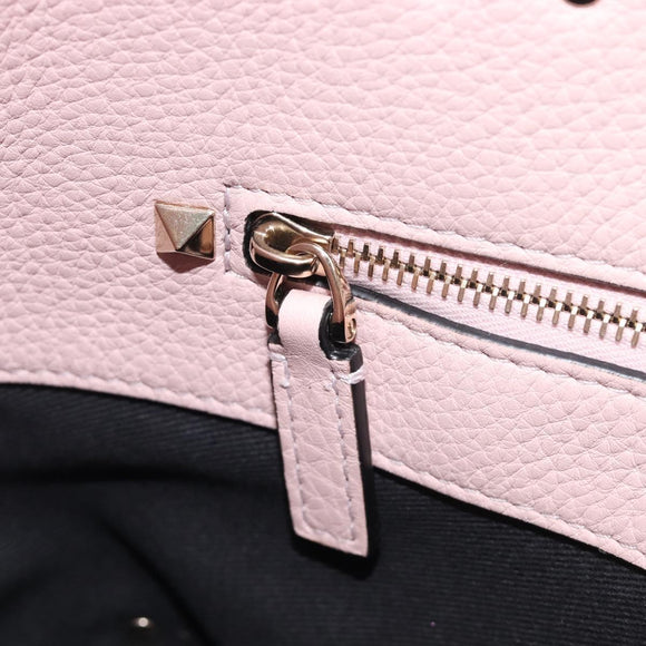 Valentino Rock Studs Hand Bag Leather Pink Gold Auth 207886V