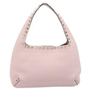 Valentino Rock Studs Hand Bag Leather Pink Gold Auth 207886V-3