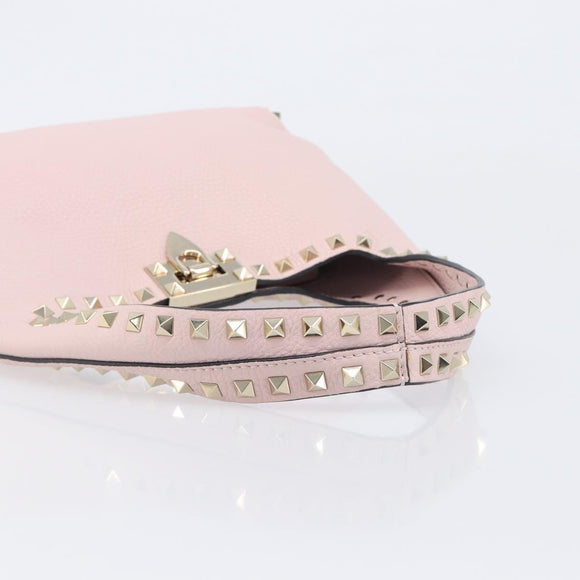 Valentino Rock Studs Hand Bag Leather Pink Gold Auth 207886V