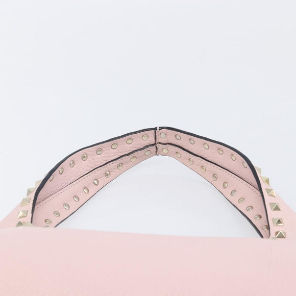 Valentino Rock Studs Hand Bag Leather Pink Gold Auth 207886V
