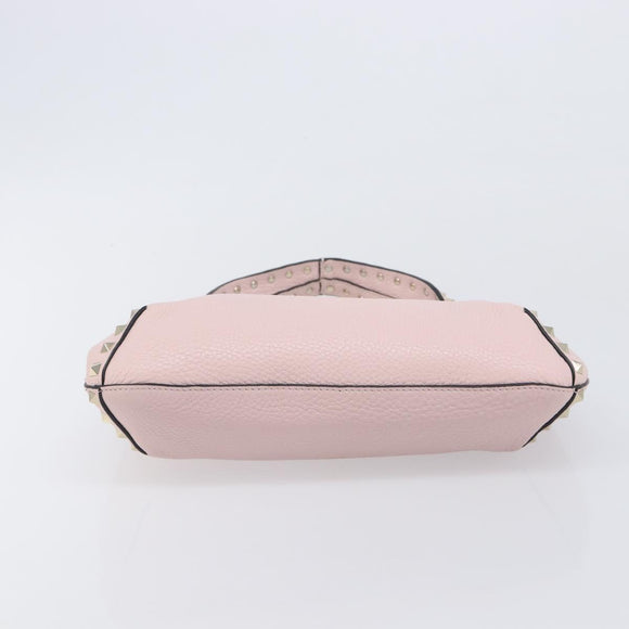 Valentino Rock Studs Hand Bag Leather Pink Gold Auth 207886V