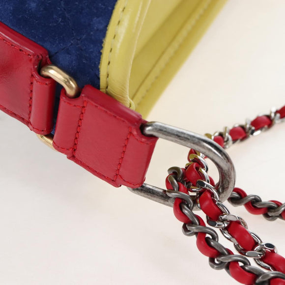 CHANEL Matelasse Chain Shoulder Bag Suede Multicolor Gold CC Auth 207887M