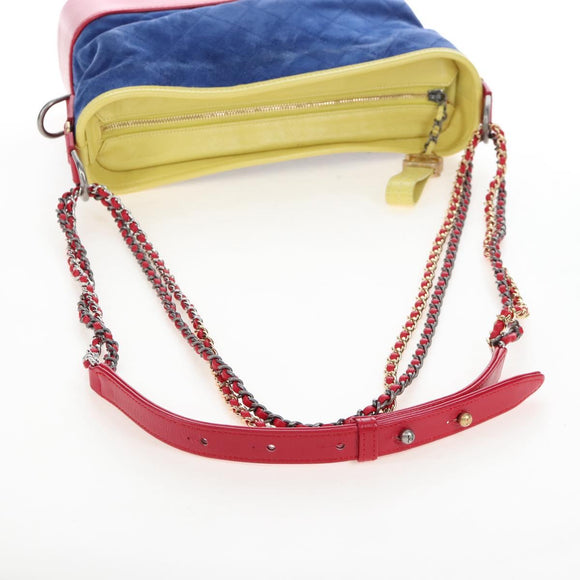CHANEL Matelasse Chain Shoulder Bag Suede Multicolor Gold CC Auth 207887M