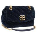 Balenciaga BB Round Chain Shoulder Bag Velor Navy Gold Auth 207889M-1