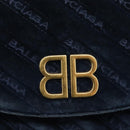 Balenciaga BB Round Chain Shoulder Bag Velor Navy Gold Auth 207889M-17