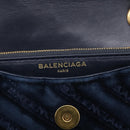 Balenciaga BB Round Chain Shoulder Bag Velor Navy Gold Auth 207889M-19