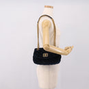 Balenciaga BB Round Chain Shoulder Bag Velor Navy Gold Auth 207889M-26
