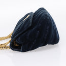 Balenciaga BB Round Chain Shoulder Bag Velor Navy Gold Auth 207889M-3