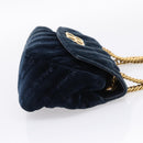 Balenciaga BB Round Chain Shoulder Bag Velor Navy Gold Auth 207889M-4
