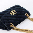 Balenciaga BB Round Chain Shoulder Bag Velor Navy Gold Auth 207889M-6