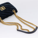 Balenciaga BB Round Chain Shoulder Bag Velor Navy Gold Auth 207889M-7