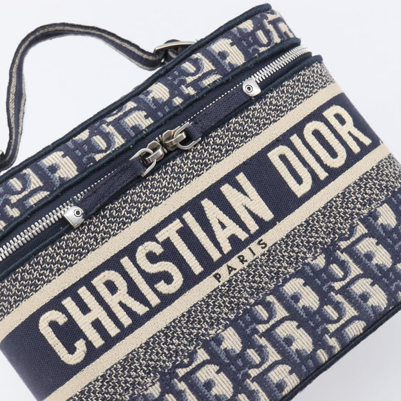 Christian Dior Trotter Canvas Oblique Vanity Cosmetic Pouch Navy Auth 207891V