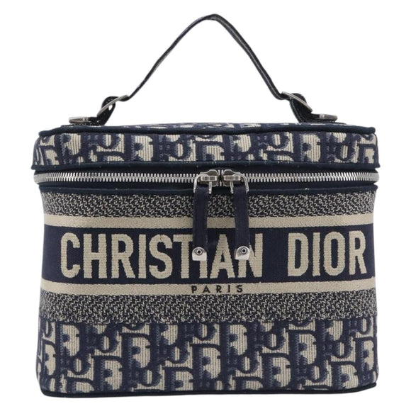 Christian Dior Trotter Canvas Oblique Vanity Cosmetic Pouch Navy Auth 207891V
