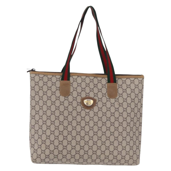 GUCCI GG Plus Supreme Web Sherry Line Tote Bag PVC Beige Gold Auth 207895