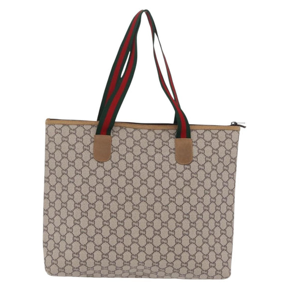 GUCCI GG Plus Supreme Web Sherry Line Tote Bag PVC Beige Gold Auth 207895