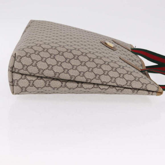 GUCCI GG Plus Supreme Web Sherry Line Tote Bag PVC Beige Gold Auth 207895