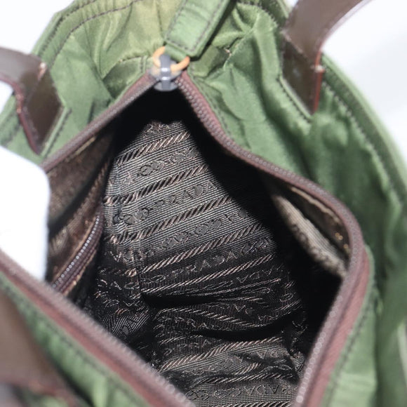 PRADA Hand Bag Nylon Green Auth 207896