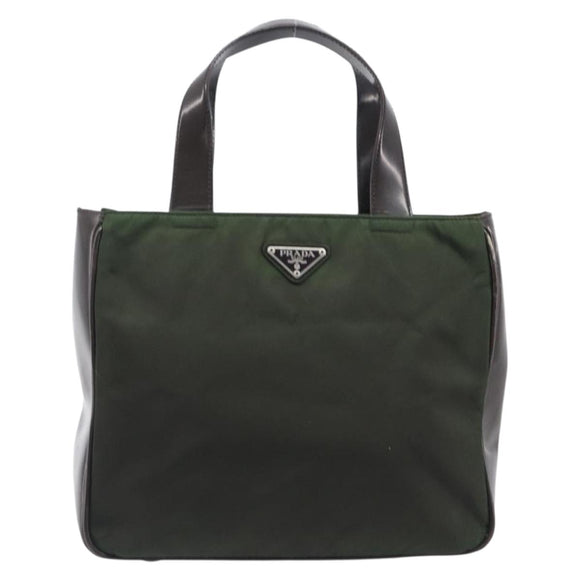 PRADA Hand Bag Nylon Green Auth 207896