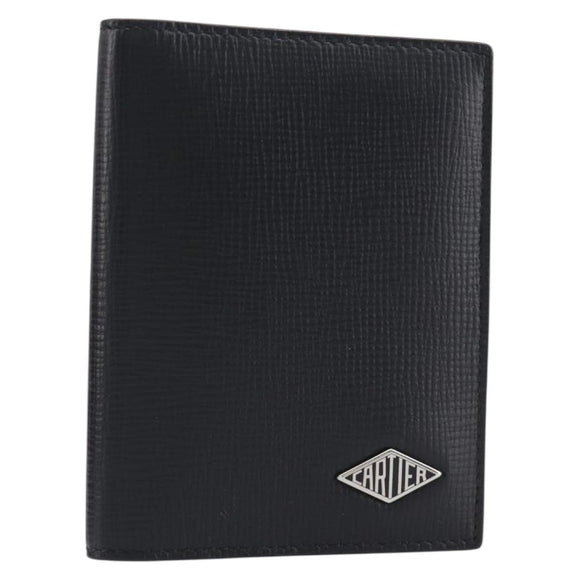 Cartier Card Case Leather Black Silver Auth 207899V