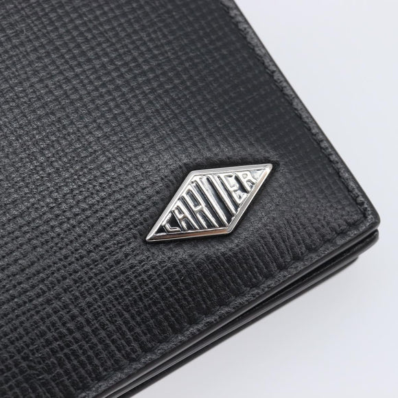 Cartier Card Case Leather Black Silver Auth 207899V