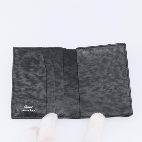 Cartier Card Case Leather Black Silver Auth 207899V