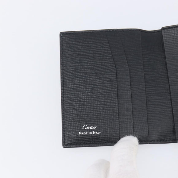 Cartier Card Case Leather Black Silver Auth 207899V
