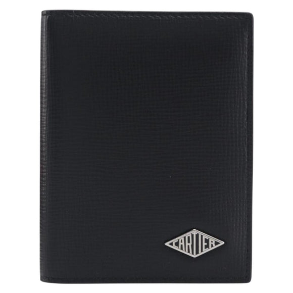 Cartier Card Case Leather Black Silver Auth 207899V