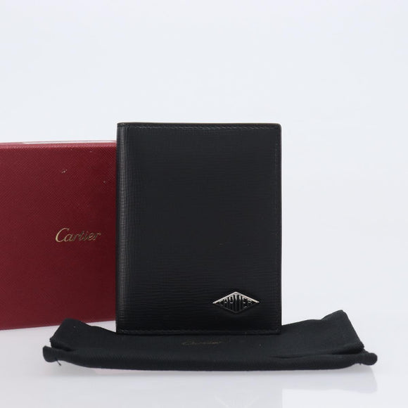 Cartier Card Case Leather Black Silver Auth 207899V