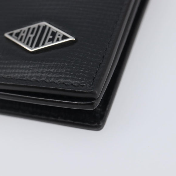 Cartier Card Case Leather Black Silver Auth 207899V